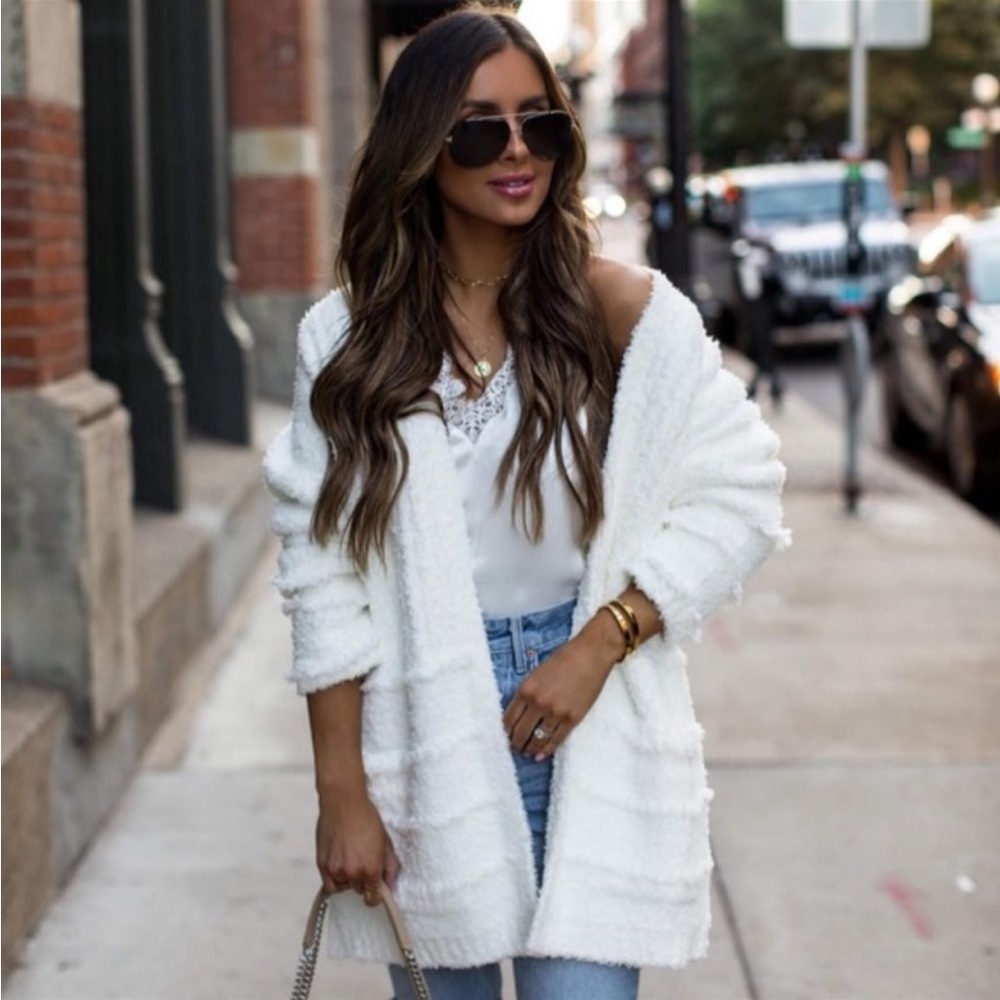 Barefoot Dreams White Plush Open-Front Cardigan